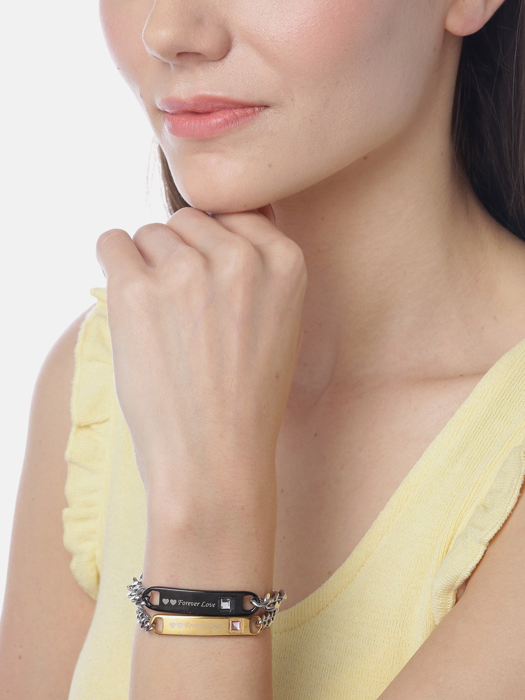 YouBella Women Set of 2 Printed Stone Studded Link Bracelets
